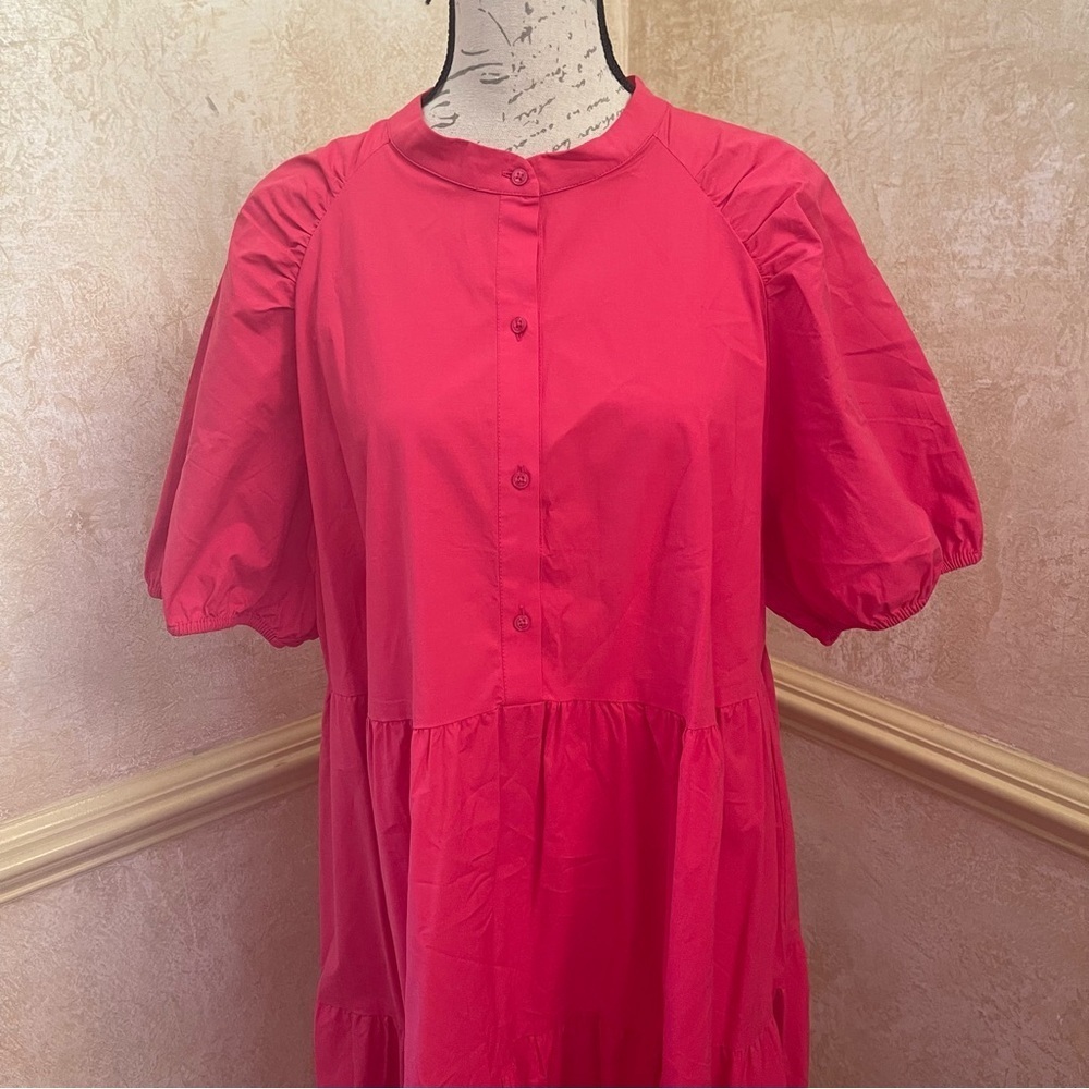 Ann Taylor Loose Fit Tiered Voluminous Maxi Cotton Blend Dress Fuchsia Sz XL - Picture 3 of 11